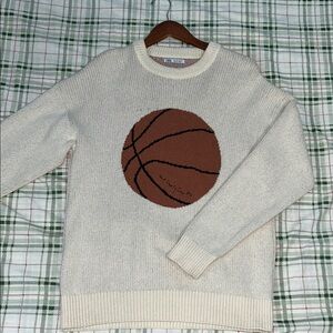 Zara Cream Crewneck Sweater with Basketball Motif